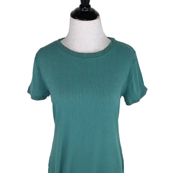 ModCloth Women's L Large Mini Sheath Dress Ribbed Short Sleeve Green Crewneck - Picture 2 of 6